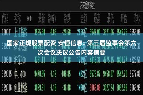 国家正规股票配资 安恒信息: 第三届监事会第六次会议决议公告内容摘要
