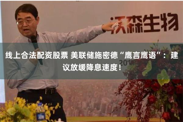 线上合法配资股票 美联储施密德“鹰言鹰语”：建议放缓降息速度！